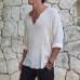 Men's V-neck Linen Long Sleeve Shirt