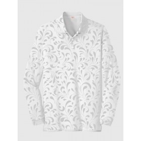 Cycle-Print Vintage Floral Pattern Printing Men‘s Long Sleeve Polo