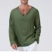 Men's Solid Color V-neck Casual Long-sleeved Cotton And Linen T-shirt