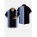 Beach and Coconut Tree Printing Black and ShadeBlue Stitching Men's Short Sleeve Shirt