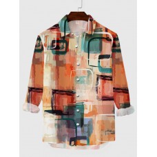 Plaid Series Art Abstract Hand Drawn Square Printing Men's Long Sleeve Shirt