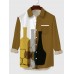 White & BrownGreen Stitching Art Bottles Printing Breast Pocket Men's Long Sleeve Shirt