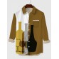 White & BrownGreen Stitching Art Bottles Printing Breast Pocket Men's Long Sleeve Shirt