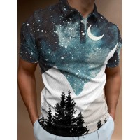 Watercolor Mountain Star Art Print Short Sleeve Polo Shirt