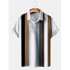 Men's Simple Striped Contrast Polo Shirt