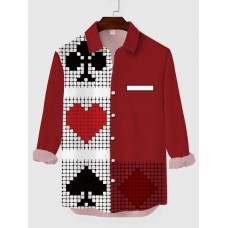 Plaid Series Vintage Red & Plaid Poker Pattern Stitching Men's Long Sleeve Shirt