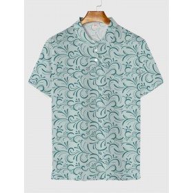 Full-Print Retro Vine Floral Pattern Printing Men‘s Short Sleeve Polo