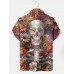 Men's Creative Flower Skull Short Sleeve Polo Shirt