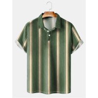 Men's Basic Striped Breathable Short Sleeve Polo Shirt